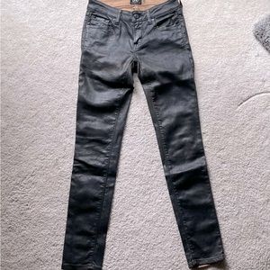 Denim ID (D-ID) Florence Skinny Ankle Jeans Brown/Black Coated, Sz 24